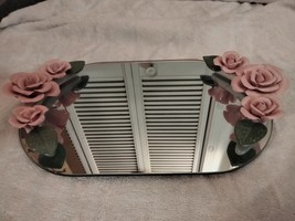 VINTAGE VANITY MIRROR WITH PORCELAIN FLOWERS, 1960&#39;S - £51.51 GBP