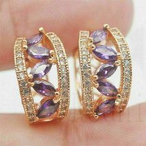 2 Ct Marquise Simulated Amethyst Diamond Hoop Earrings  925 Silver Gold Plated - £77.86 GBP