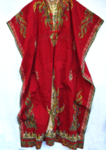 Womens Red Handmade Thai Kaftan Caftan Dress Vintage Thailand Cotton Size Small - £28.23 GBP