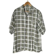 Tommy Bahama Plaid Short Sleeve Shirt 100% Silk Striped Pocket Men&#39;s Size L - $24.75