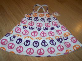 Size XS 4-5 OP Ocean Pacific Swim Cover Up Dress White w Peace Signs Pink Purple - £9.38 GBP