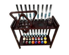 Mahogany Billiard Accessory Holder holds 9 Cues / Ball Set / Ball Racks ... - $1,681.50 MXN
