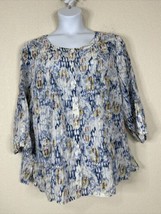 JM Collection Womens Plus Size 22W (2X) Blue Mosaic Button Up Shirt Long Sleeve - £11.65 GBP