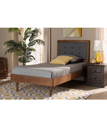 Napoleon Dark Gray Fabric Walnut Brown Twin Size Platform Bed - $355.00