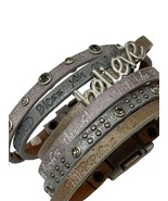 Good Works BELIEVE Studded Leather Bracelet Multi Straps Rhinestones Goo... - £17.13 GBP