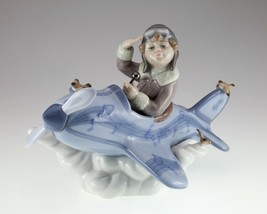 Lladro "Over The Clouds" Boy in Propeller Plane w/ Original Box 5697 Broken Wing - $178.20