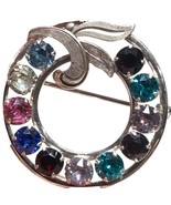 Vintage Signed Van Dell Sterling 925 Colorful Rhinestone Textured Wreath... - $54.45 CAD