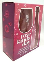 Rosé Kinda Day Peach Bubble Bath &amp; Plastic Wine Glass Gift Set 8 fl oz Free Ship - £15.81 GBP