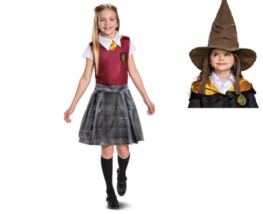 Girls Harry Potter Gryffindor Dress, Collar &amp; Hat 3 Pc Halloween Costume... - £19.36 GBP