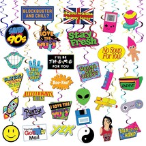 32 Piece 90S Party Hanging Swirls Decorations, Throwback 1990S Themed Party Supp - £21.77 GBP