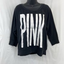 LOVE PINK Victoria&#39;s Secret Black Sweatshirt Size L 3/4 sleeve Boxy Top - £13.39 GBP