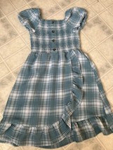 Adorable Wonder Nation Aqua Plaid Ruffled Skirt Sz 8 Puffed Sleeve Full ... - $18.69