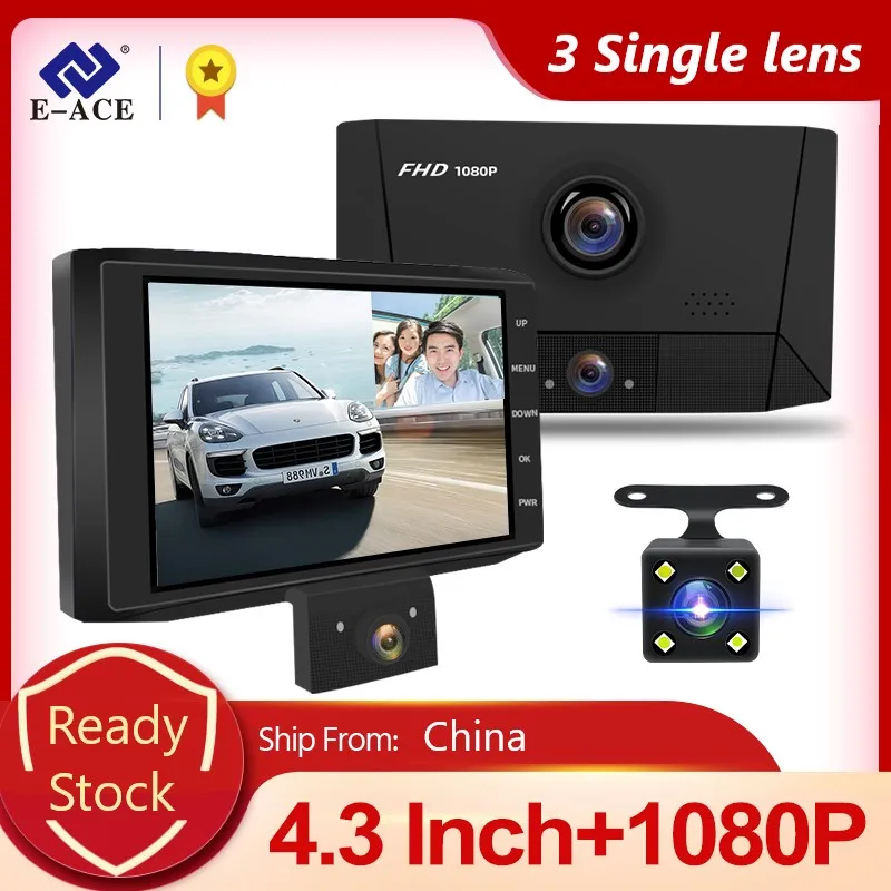 E-ACE B13 4.0 Inch car dvr 1080P HD 3 Camera Lens Auto Recorder  DashCam Car - £42.36 GBP+