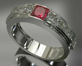 2.50 Ct Princess Cut Ruby Diamond Wedding Ring 14k White Gold Over For Mens - £80.49 GBP