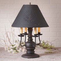 Colonial Table Lamp With Punched Tin Shade Black Candelabra Country Lighting - £311.34 GBP