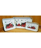 Vintage 3 Piece Lacquer Ware Tray Serving Set Christmas &quot;Winter Scene&quot; J... - $52.52