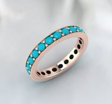 2MM Natural Blue Turquoise Matching Wedding Band, 925 Sterling Silver Jewelry - £44.45 GBP