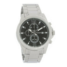 Citizen AN3551-52E Men&#39;s Black Dial Chrono Silver Stainless Steel Quartz Watch - £95.92 GBP
