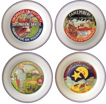 4 French Label Les Fromage de France 8&quot; Cheese Plates Porcelain Kiss Tha... - $29.99
