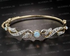 Round Cut Simulated Fire Opal Gold Plated 925 Silver Women&#39;s Bangle Bracelet - £167.59 GBP