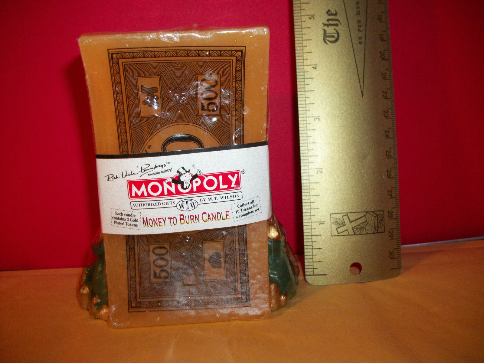 Monopoly Board Game Orange Money To Burn Candle Hasbro Gold Tokens Toy T... - $18.99