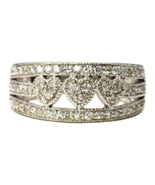 Austrian Zircon Heart Wedding Engagement Promise Band Ring 14k over 925 SS - $854.73 MXN