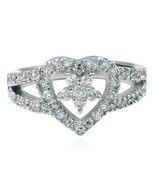 Austrian Zircon Heart Promise Engagement Ring 14K White Gold Over 925 SS  - £19.66 GBP