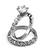 6 Prong Austrian Zircon Wedding Band Engagement Set Promise Ring - £48.00 GBP