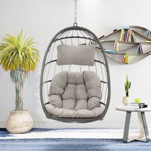 Outdoor Wicker Rattan Swing Chair Hammock Chair Hanging Chair - Grey - £141.52 GBP