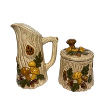 Vtg Holland Mold Mushroom Tree Stump Acorn Pitcher &amp; Sugar Bowl 3D Kitsc... - $49.49