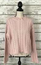 Moon River Sweater Small~Cable Knit~Light Pink~Fringe~Cropped~Acrylic/Wool  - $22.97