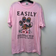 Fruit of the Loom Men&#39;s Size Large Pink T-Shirt Easily Distracted Dogs &amp;... - £7.05 GBP