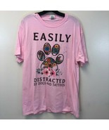 Fruit of the Loom Men&#39;s Size Large Pink T-Shirt Easily Distracted Dogs &amp;... - £7.05 GBP