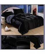 Luxury Black Mulberry Silk Satin Top Sheet Duvet w/ 2 Pillow Cases 4 Pc ... - £36.15 GBP