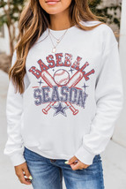 White BASEBALL SEASON Vintage Print Graphic Sweatshirt - $20.25