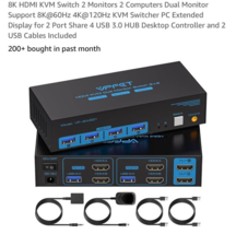 8K HDMI KVM Switch 2 Monitors 2 Computers Dual Monitor Support 8K@60Hz 4... - $828.17 MXN