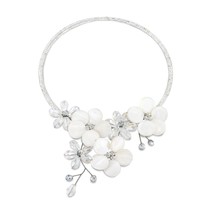 Coin Freshwater Silver Pearl-Crystal Floral Paradise Cluster Choker - £18.98 GBP