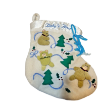 Vintage Babys First Christmas Stocking White Teddy Bears Christmas Trees 11&quot; - £12.24 GBP