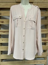 Calvin Klein Beige Tan Button Down Sleeve Blouse Woman&#39;s L Careerwear KG - €8,46 EUR