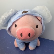 Miniso Life Gigi Plush Pink Sitting Pig Piglet with Blue Koala Hoodie Penple Toy - £15.65 GBP