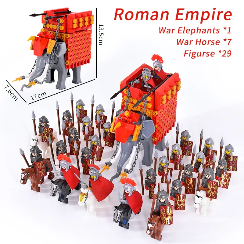 Medieval Military Roman War Elephant Legion Figures Building Blocks Helmets - £65.48 GBP+