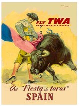 TWA Airlines Vintage Spain Bull Fighting Advert 13 x 10 inch Travel Canvas Print - £14.92 GBP