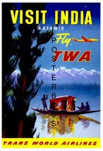 TWA Airlines Vintage Visit India 13 x 10 inch Travel Advertising Canvas ... - $19.95