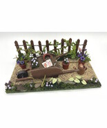 Miniature GARDEN SCENE with WHEEL BARREL, FENCE line, WATER Can and FLOWERS - $39.77 CAD