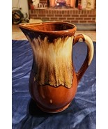 ROSEVILLE VINTAGE RRP CO 7 1/2&quot; Tall Pottery Pitcher Brown Drip Glaze USA - $9.99