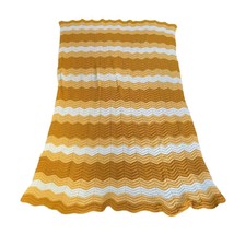 Handmade Chevron Crochet Blanket Throw Orange Yellow 42x72” 70s Style - £23.29 GBP