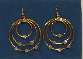 Multi-circle Hoop Earrings w/ Rhinestones - Gold tone  - $17.95