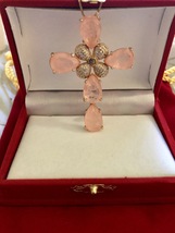 Large Pink Kunzite Doublet Goldtone Cross Necklace Pendant - £55.27 GBP