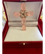 Large Pink Kunzite Doublet Goldtone Cross Necklace Pendant - $95.67 CAD