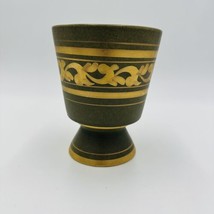 Vee Jackson Vase California Pottery Footed Planter Green Gold Trim MCM - $55.17